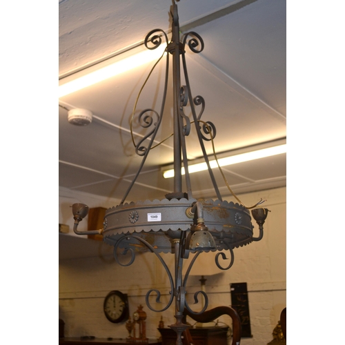 Gothic style three arm hanging chandelier, 107cm high