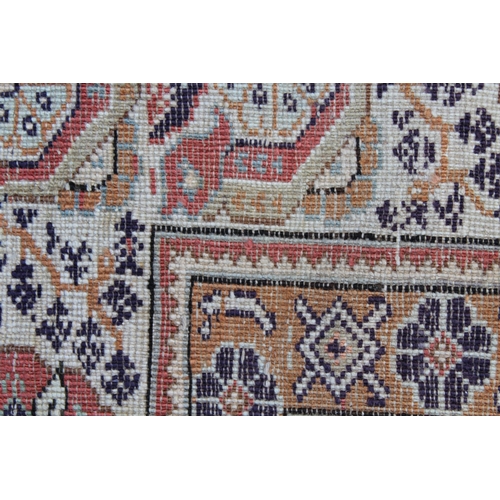 10 - Turkish cotton silk style prayer rug with blue ground and multiple borders, 177 x 117cm