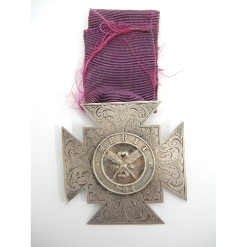 105 - Masonic silver merit medal on purple ribbon presented by the Brothers of Lodge 478AOD 1889 (at fault... 