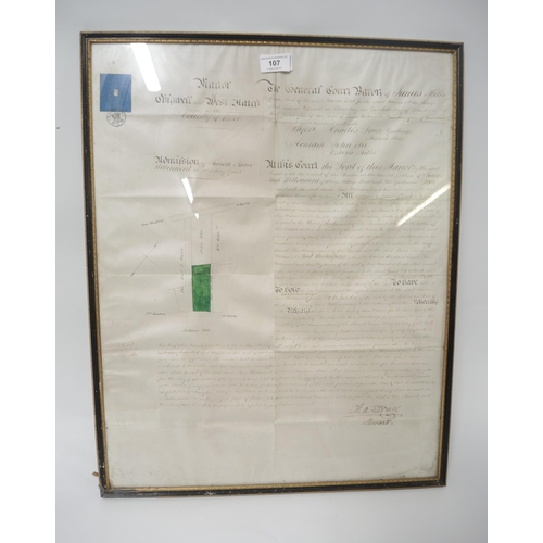 107 - Antique framed indenture related to the County of Essex