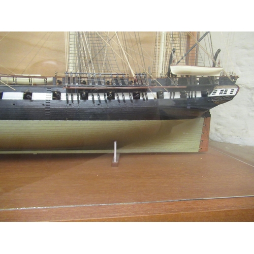 113 - Modern hand built model of the USS Constitution in a glazed display case, 72 x 90cm x 34cm deep, tog... 