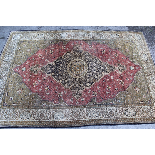 12 - Cotton silk style rug of Persian design with a lobed medallion on a rose ground with corner designs ... 