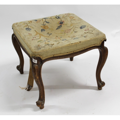 1943 - Victorian square upholstered stool, the needlepoint top above cabriole supports, 48cm wide (for rest... 