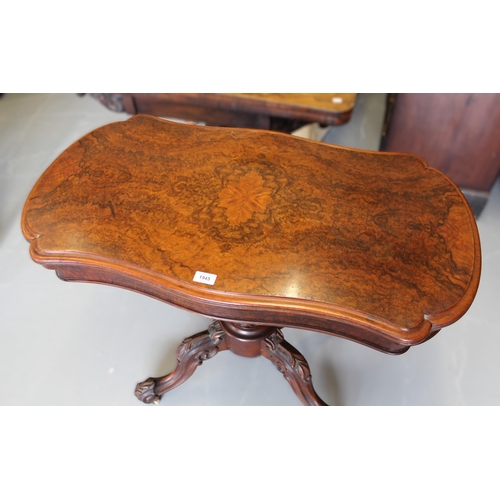 1945 - 19th Century walnut shaped top fold-over card table on single column support, with cabriole carved l... 