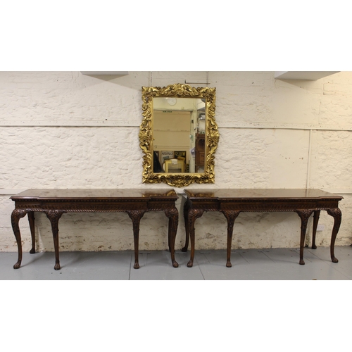 1946 - Pair of George III style mahogany crossbanded and herringbone inlaid breakfront serving tables, on s... 