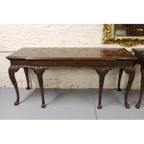 1946 - Pair of George III style mahogany crossbanded and herringbone inlaid breakfront serving tables, on s... 