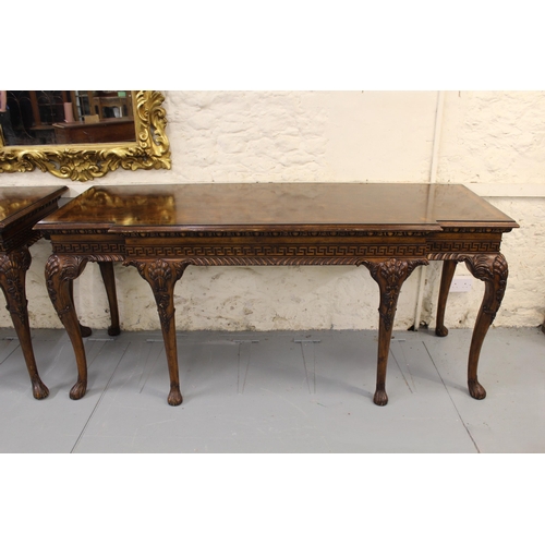 1946 - Pair of George III style mahogany crossbanded and herringbone inlaid breakfront serving tables, on s... 