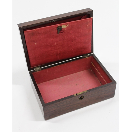 1961 - Small Regency rosewood and cut brass inlaid work box with hinged cover, 23cm wide