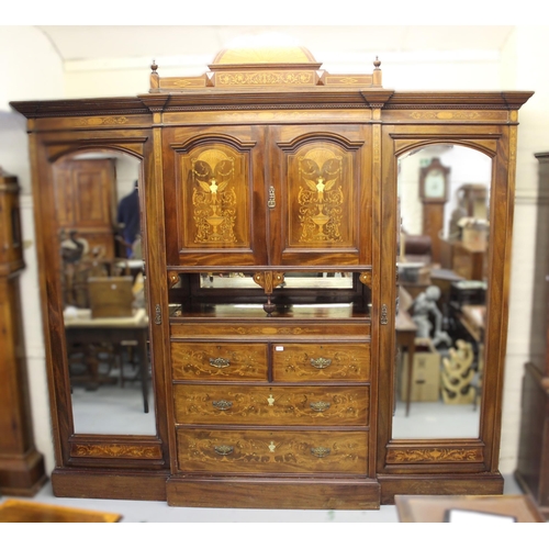 1966 - Edwards & Roberts, large fine quality Edwardian mahogany and marquetry inlaid wardrobe, the moulded ... 