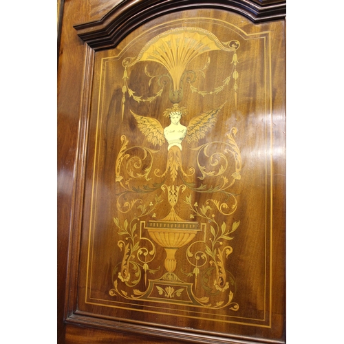 1966 - Edwards & Roberts, large fine quality Edwardian mahogany and marquetry inlaid wardrobe, the moulded ... 