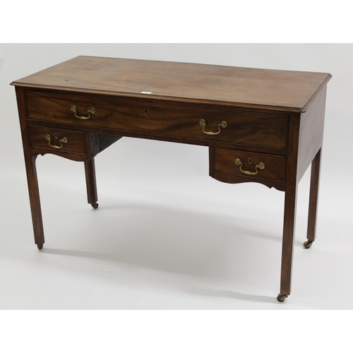 1967 - George III mahogany writing / dressing table, the moulded top above one long and two short drawers w... 