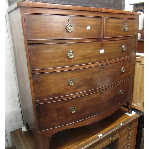 1980 - 19th Century mahogany bow front chest of two short over three long graduated drawers with later bras... 