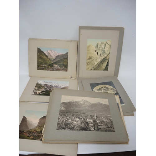 199 - Box containing a quantity of mounted hand tinted photographic prints of the Alps etc.