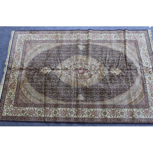 2 - 20th Century machine woven rug having all-over floral design with multiple borders on a gold ground,... 