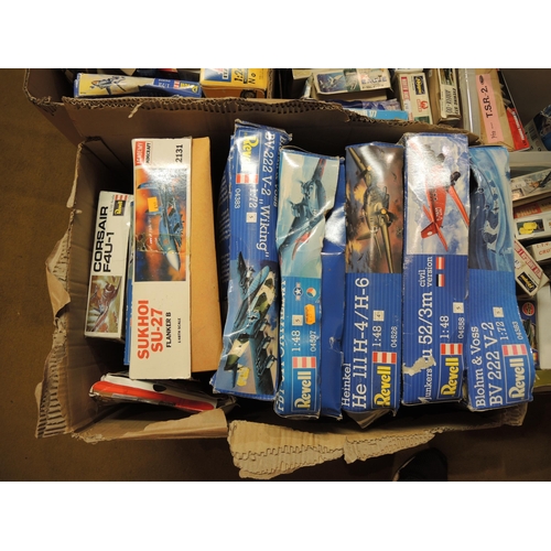 201 - Six boxes containing a large quantity of unbuilt model aircraft kits including Frog, Airfix, Revell ... 