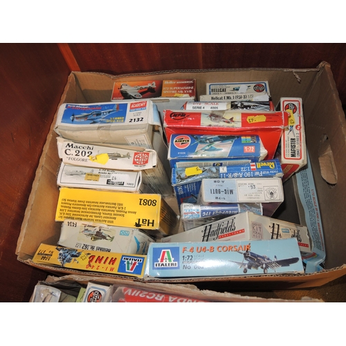 202 - Five boxes containing a large quantity of unbuilt model aircraft kits including Frog, Airfix, Revell... 