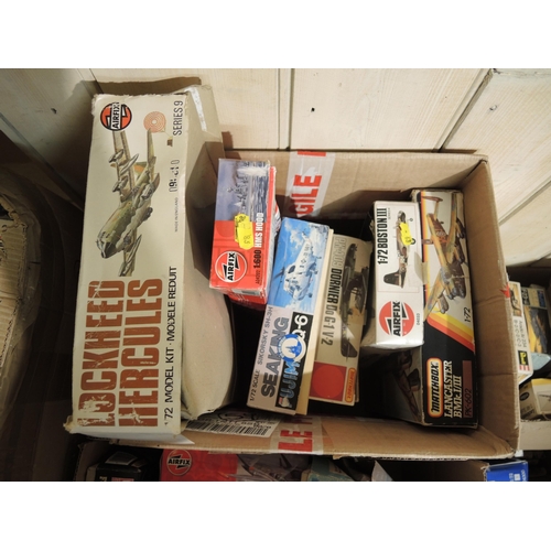 203 - Five boxes containing a large quantity of unbuilt model aircraft kits including Frog, Airfix, Revell... 