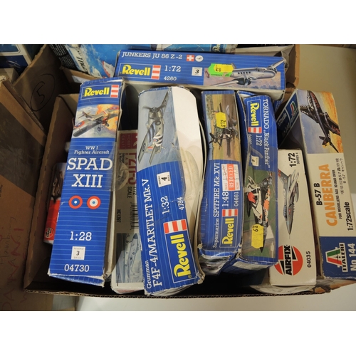 205 - Six boxes containing a large quantity of unbuilt model aircraft kits including Frog, Airfix, Revell ... 