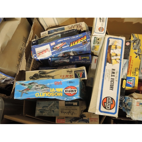 205 - Six boxes containing a large quantity of unbuilt model aircraft kits including Frog, Airfix, Revell ... 