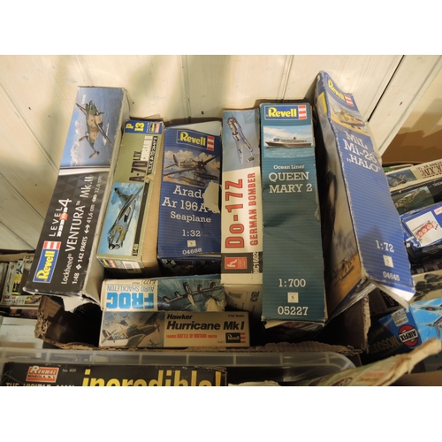 205 - Six boxes containing a large quantity of unbuilt model aircraft kits including Frog, Airfix, Revell ... 