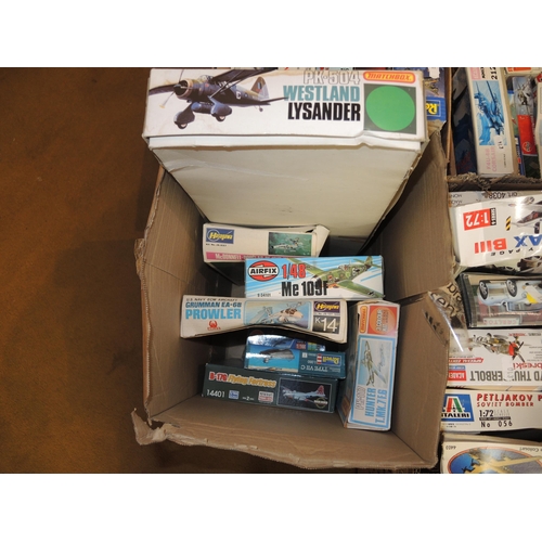 206 - Six boxes containing a large quantity of unbuilt model aircraft kits including Frog, Airfix, Revell ... 