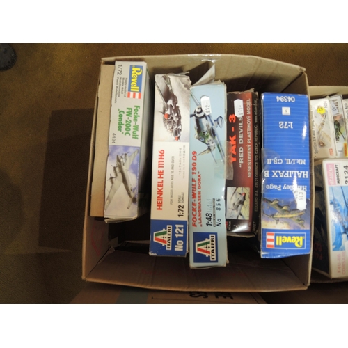 206 - Six boxes containing a large quantity of unbuilt model aircraft kits including Frog, Airfix, Revell ... 