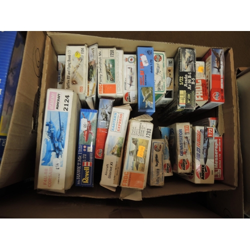 206 - Six boxes containing a large quantity of unbuilt model aircraft kits including Frog, Airfix, Revell ... 