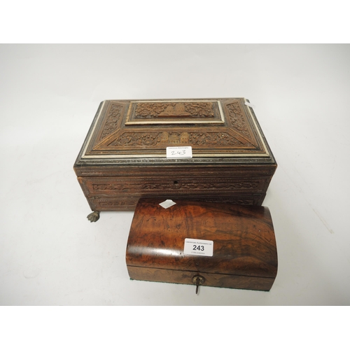 243 - Victorian walnut cased set of bone and ebony dominoes, together with an Indian sandalwood bone inlai... 