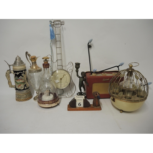 244 - Mid 20th Century coat rack, mid 20th Century musical decanter set, Roberts model R300 radio and othe... 