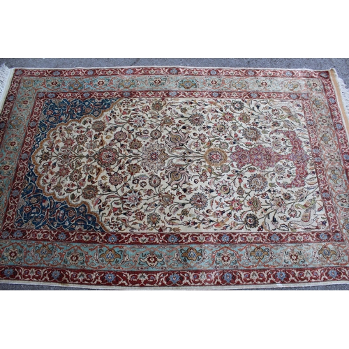 26 - Tabriz silk prayer rug of vase and floral design with multiple borders on a cream and pink ground, 1... 