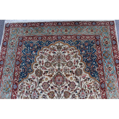 26 - Tabriz silk prayer rug of vase and floral design with multiple borders on a cream and pink ground, 1... 