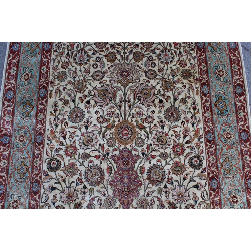 26 - Tabriz silk prayer rug of vase and floral design with multiple borders on a cream and pink ground, 1... 