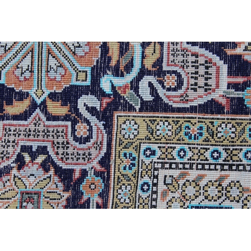 27 - Small Qum silk rug with central medallion floral and animal design with borders, 111 x 160cm, (fring... 