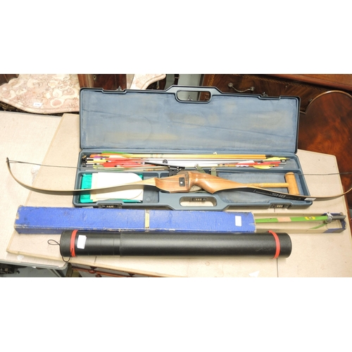 273 - Archery equipment to include Samick SHB bow, together with an Accles & Pollock bow, large quantity o... 