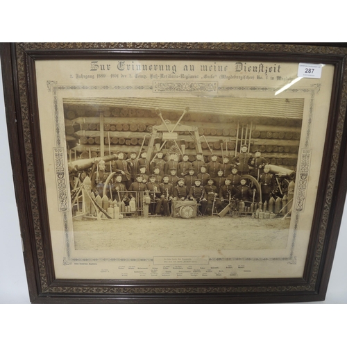 287 - Late 19th Century German regimental photograph, ' Jahrgang 1889 to 91 ', 26 x 37.5cm, framed