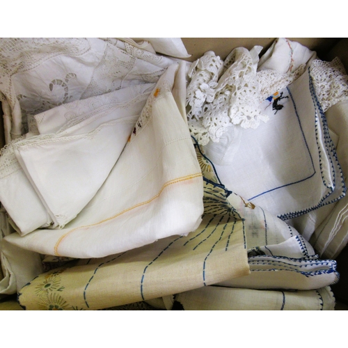 30 - Box of various embroidered linen and lace etc.