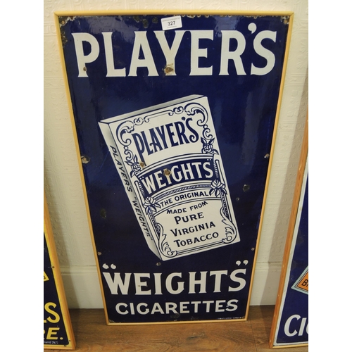 327 - Original enamel sign for Players Weights cigarettes, 91 x 45cm, framed and mounted