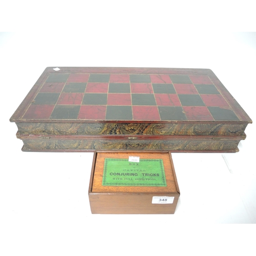 348 - Staunton pattern ebonised and boxwood chess set in later box, together with a large folding games bo... 