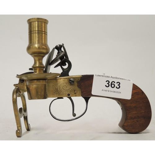 363 - Reproduction mahogany and brass flintlock pistol lighter