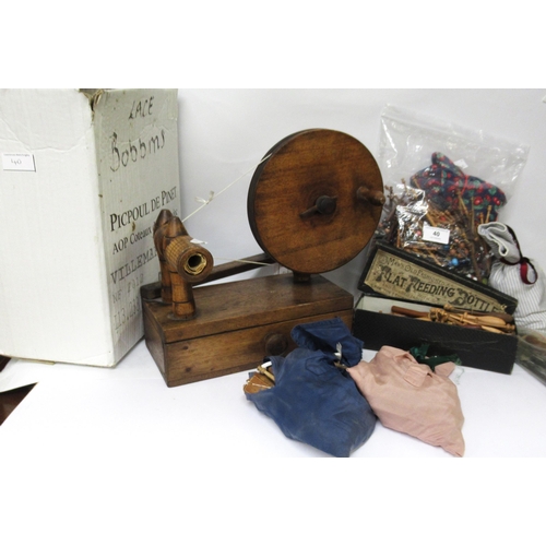 40 - Large collection of lace makers equipment and accessories, including bobbins, bobbin winder, French ... 