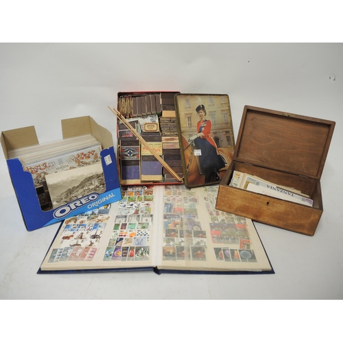 404 - Stock book containing a quantity of World stamps, quantity of First Day Covers, loose stamps and a t... 