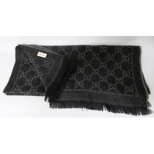 41 - Gucci, GG Jacquard knit fringed cashmere scarf, 48cm x 180cm