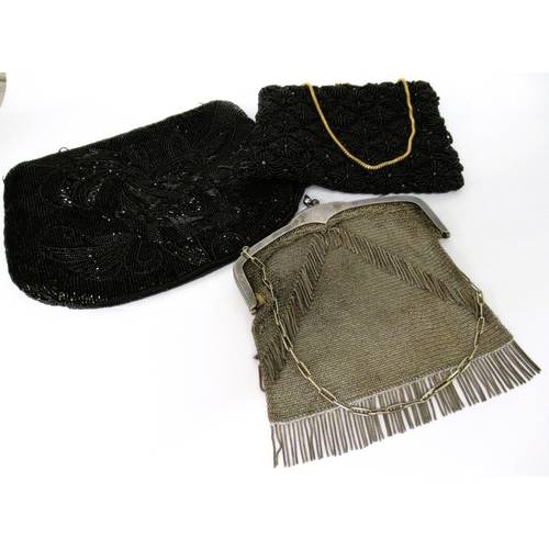 48 - Two beaded evening bags and a chain link mesh evening purse