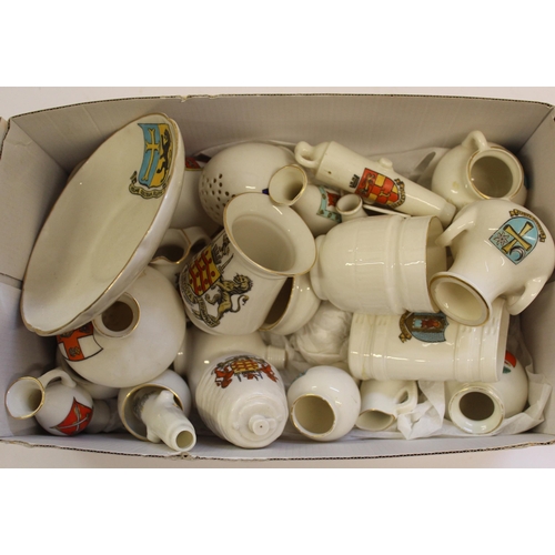 495 - Small box containing a collection of various crested china, including Goss