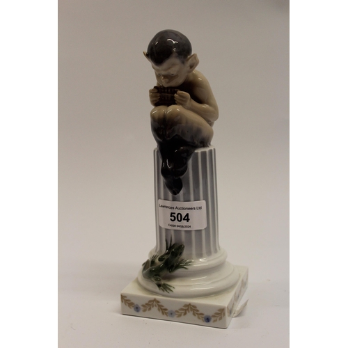 504 - Royal Copenhagen figure ' Faun ' , with a lizard seated on a column, 21cm high