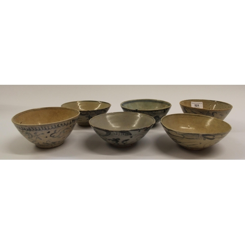 521 - Group of six Chinese Ming Dynasty blue and white European market bowls, with certificates