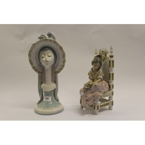 530 - Lladro figure of a Spanish girl seated in a chair, 27cm high together with a Lladro bust of a girl w... 