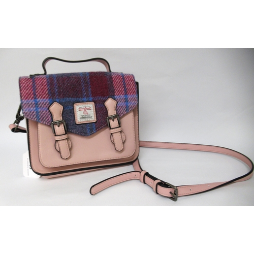 56 - Islander Carlton satchel with Harris tweed trim in pale pink