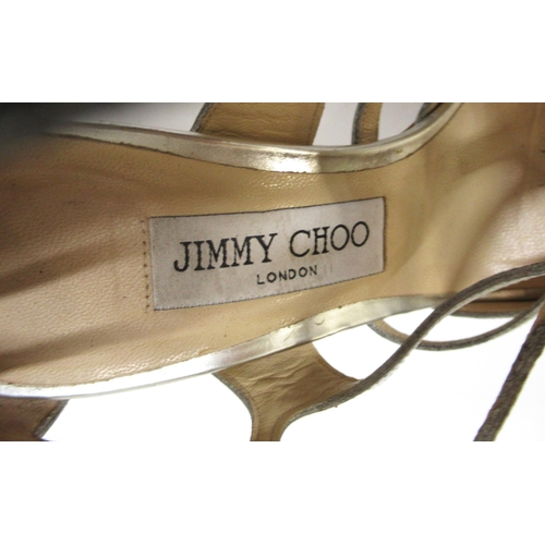 58 - Jimmy Choo, mirror calfskin Ren 85 sandals, 4in heels with zip back, size 37.5 (scuffs to leather)