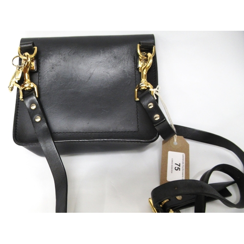 75 - Sophie Hulme, London black leather crossbody bag with gold trim, measures 18cm x 14cm x 8.5cm, with ... 